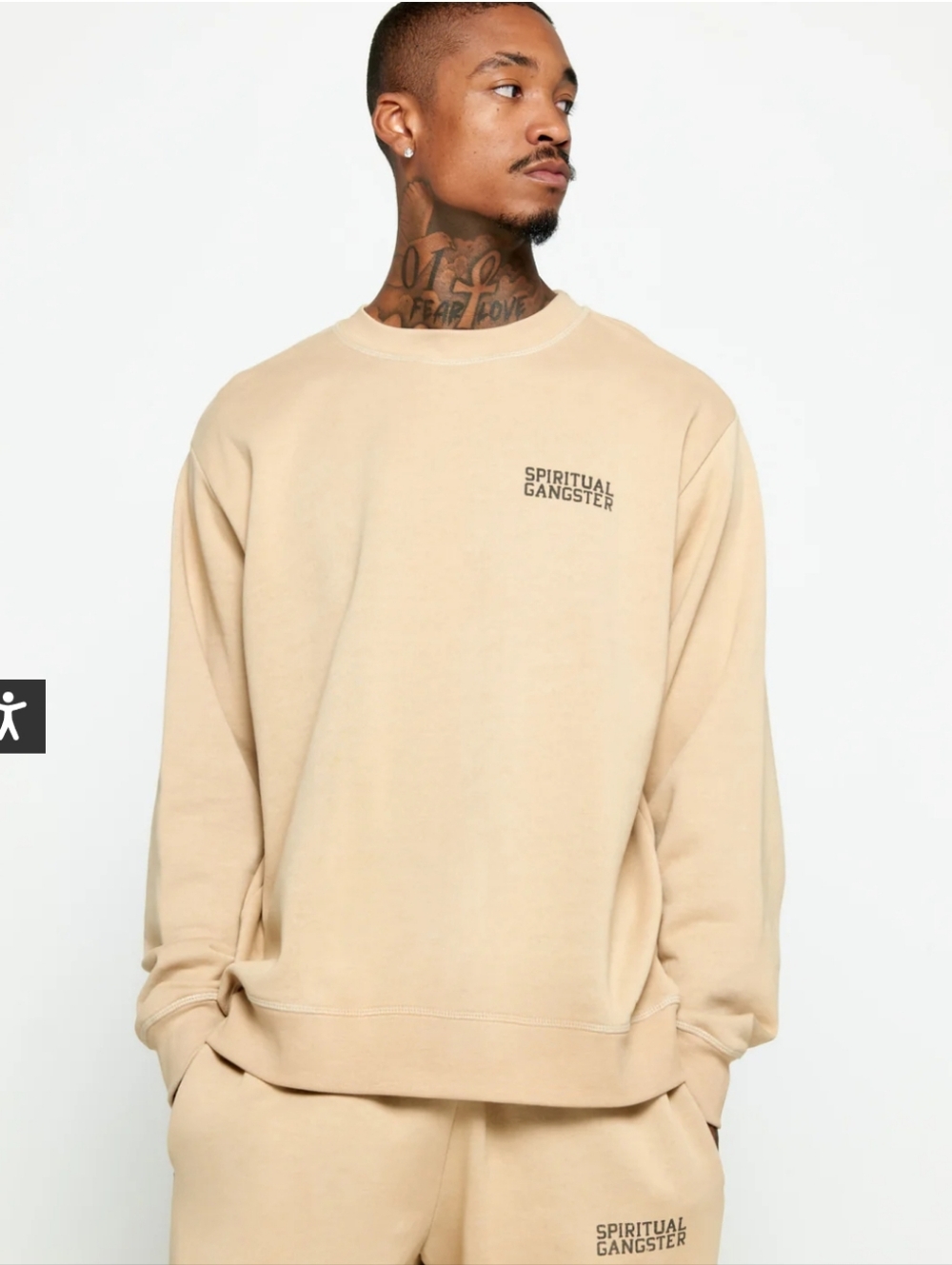 Spiritual Gangster Mens Emblem Classic Crew Beige Sweatshirt Size XL NWT